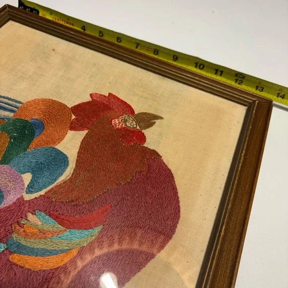 Vintage Colorful Rooster Crewel Embroidery Art - Picture 5 of 7